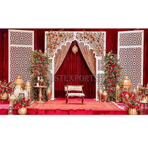 Decoración de escenario Elite Walima con pantallas cortadas con láser, los últimos paneles de fondo de metal tallado con hojas doradas, marcos modernos de estilo árabe para bodas. - Product Image 2