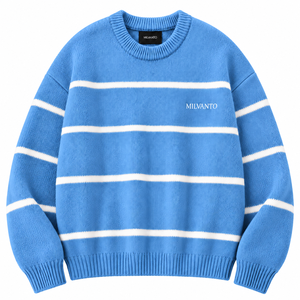Sky Blue Custom Logo <b>Men</b>’s Striped Knit <b>Sweater</b> Cotton Acrylic Blend Crew Neck Long Sleeve Pullover Jumper Premium <b>Sweater</b> - Product Image 1