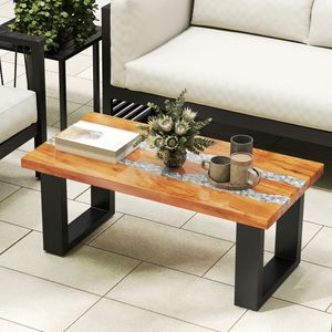 1PC Teak Wood Patio <b>Table</b> with River Feel <b>Epoxy</b> Tabletop Elegant Outdoor Furniture Series - Product Image 1