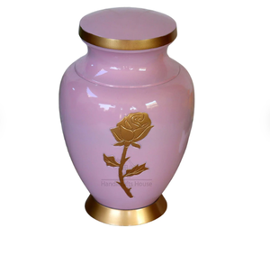 Urne funéraire en laiton couleur rose pétale d'or pour cendres d'êtres chers, urne commémorative en métal à prix abordable - Product Image 1