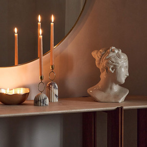 Modern Gold Metal Candlestick Holder Featuring A Geometric <b>Ring</b> Accent And A Fluted <b>Dome</b> Marble Base For Stylish Home Decoration - Product Image 5