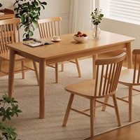 Table à manger rectangulaire en bois massif de style minimaliste moderne avec pieds évasés et 4 chaises assorties pour dîner en famille, hôtel, appartement