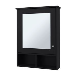Armadietto da Bagno Nero con Anta e Specchio Incluso - Product Image 3