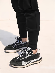 Men's Black Cargo Sweatpants Mid Waist Drawstring Casual Joggers Pockets Autumn Wear Loose Fit Knitted Corduroy Polyester/Cotton - Product Image 5