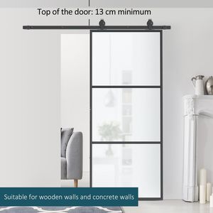 Porta Scorrevole Industriale in Vetro Temperato Satinato 36x84 con Kit Hardware Facile da Installare 6FT, Maniglia in Acciaio al Carbonio con Superficie Rifinita - Product Image 5