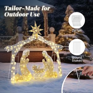 Presepe da Giardino con Tetto Argentato e 190 LED, Decorazione Natalizia con Gesù, Luci di Natale da 1,8 m - Product Image 2