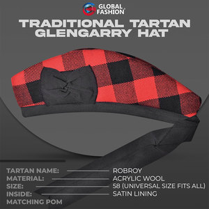 Gorra Glengarry con Ribete de Tartán Escocés ODM OEM, Perfecta para Conjuntos de Kilt y Uniformes de Gaitas de Parada - Product Image 3
