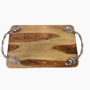 Deluxe Wooden Tray With <b>Silver</b> Floral Design Handle Top Selling <b>Table</b> Accessory Tea And <b>Coffee</b> Serving Tray For Hotel Supplies - Product Image 4
