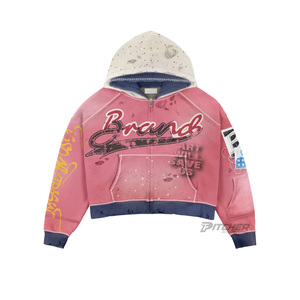 Sweat à capuche d'hiver de haute qualité en coton épais, coupe ample, impression numérique personnalisée, broderie, effet vieilli, streetwear pour homme - Product Image 3