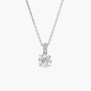 Round Cut Lab-Grown Diamond Pendant <b>Necklace</b> with Diamond Bale in Yellow Gold - Product Image 5