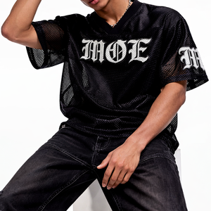 Camiseta de fútbol americano de malla para hombre, estilo urbano, a la moda 2026, cuello en V, transpirable, deportiva, con número personalizado, pedidos al por mayor OEM - Product Image 3