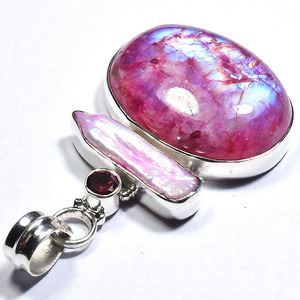 Colgante de diseño de moda con ágata verde musgo y perla biwa, hecho a mano en Jaipur, joyería de exportación para mujer, plata de ley 925. - Product Image 2