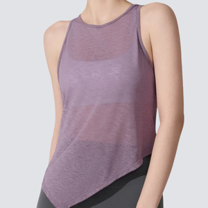 Custom Lightweight Breathable Crew Neck Irregular <b>Asymmetric</b> <b>Hem</b> Side Adjustable Drawstring Women Tank <b>Top</b> for Sports - Product Image 5