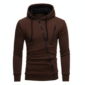 Sweat-shirt à capuche pour homme, coupe ajustée, couleur unie, fermeture éclair sur le devant, tricoté, manches longues, vêtement d'automne, vert - Product Image 5
