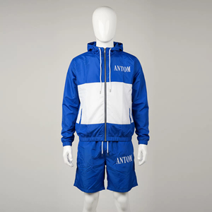 Streetwear Men's Casual Solid Breathable Windbreaker Shorts Jacket Two-Piece Summer Tracksuit Set Reflective <b>Zip</b> 100% Bamboo - Product Image 1
