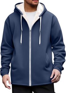 Ribbed Cuffs Fleece Lined Men's Autumn <b>Zipped</b> <b>Hood</b> Long Regular Fit Polyester/Cotton Anti-shrink STELLAR - Product Image 1