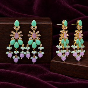 Pendientes Colgantes con Piedras Verde Menta y Lila Chapados en Oro con Cuentas Pastel, Joyería de Moda al por Mayor de Fábrica - Product Image 6