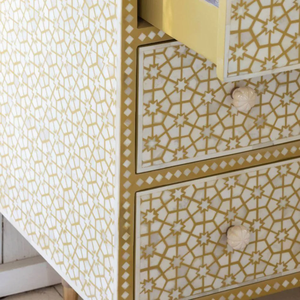Commode à 3 tiroirs de style mid-century avec motif géométrique jaune moderne, meuble de rangement pour chambre à coucher et salon - Product Image 5