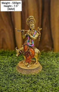 Estatua de Radha Krishna de Latón Hecha a Mano con Incrustaciones de Piedras de Colores, Ídolo del Dios Hindú, Decoración para el Hogar, Templo, Regalo, Figurita - Product Image 3