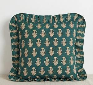 Funda de cojín boho con estampado de bloques y volantes, cojines decorativos de algodón hechos a mano, funda de cojín bohemia vintage para decoración del hogar. - Product Image 2
