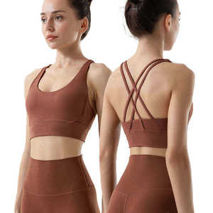 New Solid Color Nylon Sexy Low Bust <b>Open</b> Back Sports <b>Bra</b> Tight High Stretch Fitness Clothing Cross Straps Yoga <b>Bra</b> For Women - Product Image 2