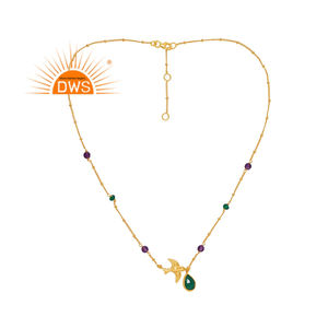 สร้อยคออเมทิสต์ชุบทอง18K และพลอยลูกปัดสีเขียวโอนิกซ์ชุบทอง18K จากผู้ผลิตเครื่องประดับชั้นดี - Product Image 3