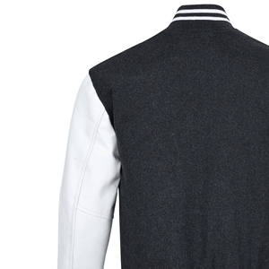 Vestes varsity d'hiver pour homme OEM, noires unies, corps en laine, manches en cuir véritable, lettres en chenille, pour homme - Product Image 5