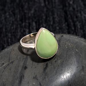 Anillo de Plata de Ley 925 con Gema de Crisoprasa Limón, Corte Pera, Plateado, para Boda, Compromiso, Fiesta y Aniversario - Product Image 1