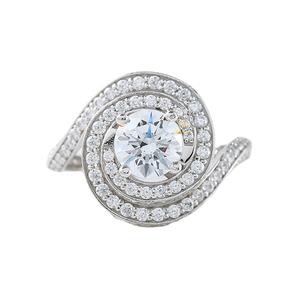 Anillo de derivación de remolino de nuevo diseño, anillo de compromiso de diamante de moissanita de corte redondo de 1,5 CT, anillo de bodas de doble halo de oro blanco de 14K - Product Image 1