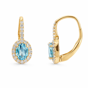 <b>Blue</b> Topaz Oval <b>Earrings</b> 925 Sterling Silver Handmade Gemstone Halo Gold Plated <b>Earrings</b> For Women Jewelry - Product Image 2