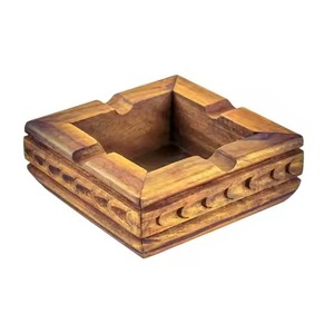 Handcrafted Square Wooden Cigar And Cigarette <b>Ashtray</b> With 4 Slots Vintage Hand Carved Design Wood Smoking Tray For Home - Product Image 1