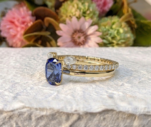Anillo de Diamante Azul Ovalado Cultivado en Laboratorio VVS1, Corte Oval, Estilo Trillón, Conjunto de Joyería Nupcial, Banda de Oro de 14K para Mujer, Regalo de Aniversario de Bodas - Product Image 5