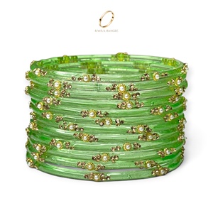 Ensemble de bracelets en verre vert goutte de pluie de style cachemire, tendance et de qualité supérieure, pour femmes, bijoux en zircon doré, vente en gros - Product Image 4