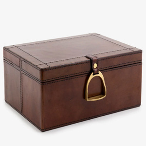 Caja de almacenamiento de cuero marrón, cajas de cuero de lujo, juego de 3 cajas de cuero de cocodrilo - Product Image 1