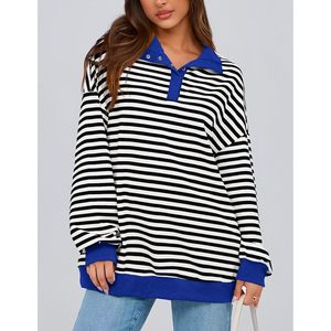 Sudaderas con Capucha a Rayas Extra Grandes de Moda Casual para Mujer, Tops con Botones de Manga Larga, Ropa Preppy para Primavera y Otoño - Product Image 3
