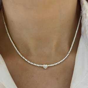 Heart Round Cut Lab Grown Diamond Tennis Necklaces 14K 18K Solid Gold Round Line Strand <b>Choker</b> Necklaces Factory Price Wholesale - Product Image 6
