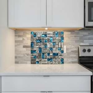 New Design European Wave Texture Grey Marble Mosaic Interior Wall <b>Backsplash</b> Navy Blue Metal Mosaic <b>Tile</b> - Product Image 1