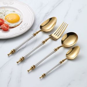 ชุดช้อนส้อมไม้ไผ่สีโรสโกลด์สุดหรู ดีไซน์ก้านเรียวแบบแบ่งส่วน ทำจากสแตนเลสสีเงิน - Product Image 3