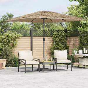 Grand parasol de jardin pliable en polyester marron et base pour l'extérieur - Product Image 1