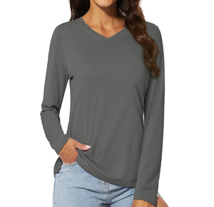 Camiseta de Manga Larga con Cuello en V, Estilo Casual Otoñal para Mujer, Ecológica, de Franela de Algodón/Fibra de Bambú, con Estampado por Transferencia de Calor, Estilo Europeo - Product Image 3