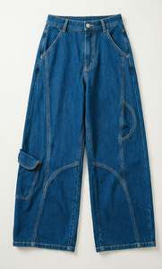 Pantalones Vaqueros de Pierna Ancha con Paneles para Hombre, Cintura Alta, Lavado Medio, Cierre de Botones, Estilo Casual - Product Image 6