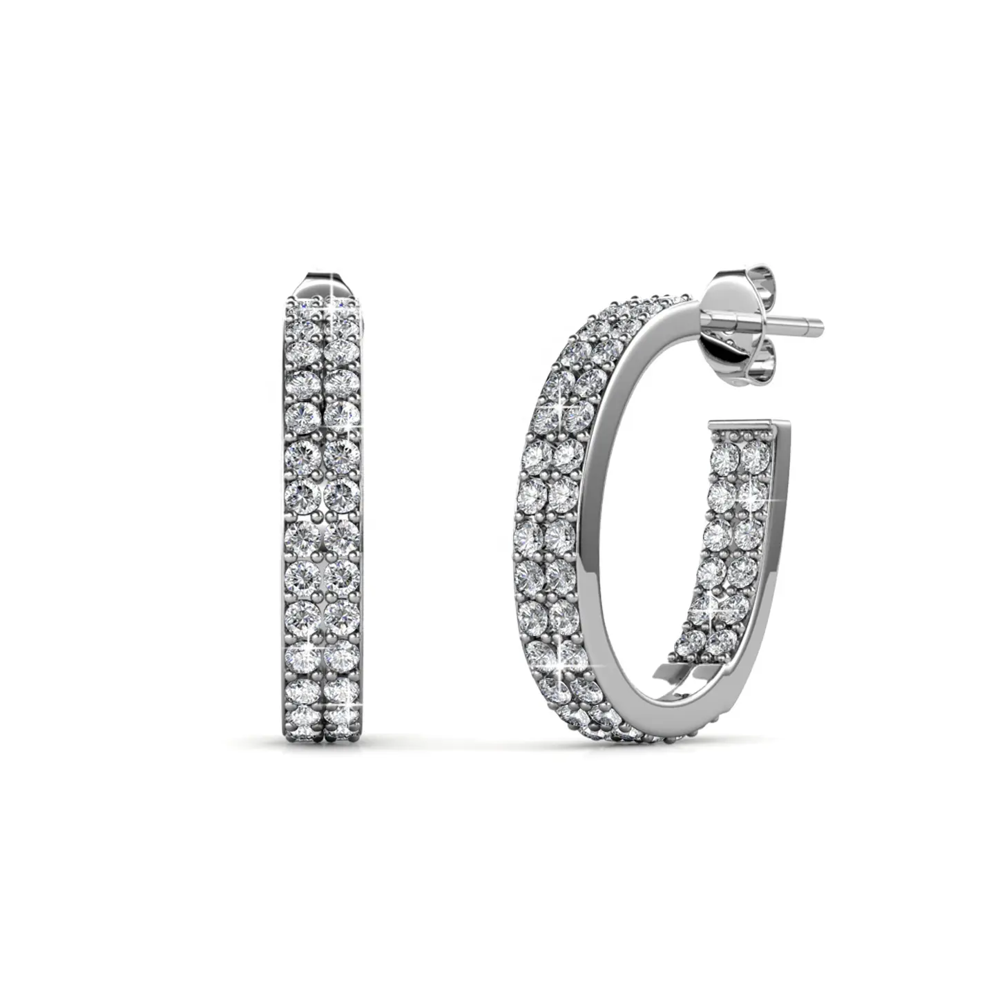 Silver 925 Premium Austrian Rhinestone Crystal Round Hoop Pave Statement Stud Earrings Destiny Jewellery