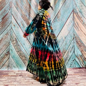 Kimono tradicional con patrón de tinte de corbata, chaqueta de gran tamaño para Festival bohemio, Kimono largo con ribete de encaje para mujer - Product Image 3