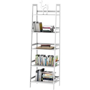 Étagère à livres et bibliothèque en bambou WTZ moderne à 5 niveaux avec échelle pour chambre et salon - Product Image 1