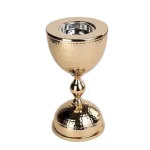 Juego de quemador de incienso de metal dorado de lujo, incensario cilíndrico hueco, caja de almacenamiento de oud martillada, bandeja de servicio, soporte para incienso árabe - Product Image 2