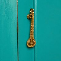 Gagang Pintu Logam Dekoratif Desain Sitar, Gagang Pintu Logam Bergaya Alat Musik, Perlengkapan Vintage untuk Rumah dan Hotel