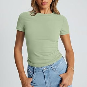 Camiseta de manga larga con cuello redondo y corte ajustado para mujer, blusa tipo túnica, camisetas para damas - Product Image 5