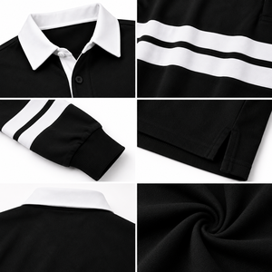 <b>Men's</b> <b>Long</b> <b>Sleeve</b> Polo <b>Shirt</b> Color Blocked Striped Rugby Top With <b>White</b> Collar - Product Image 6