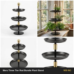 Handmade Iron 30 cm Charcoal Brass Ninety Centimetre <b>Tall</b> Meru Three Tier Rod Bundle Plant Stand <b>Table</b> Decoration Accessories - Product Image 6