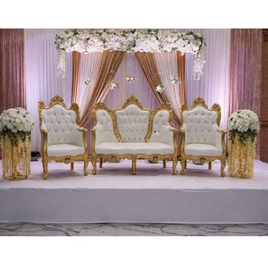 Indian Wedding White <b>Gold</b> Maharaja <b>Sofa</b> Set Elegant Muslim Wedding Stage <b>Sofa</b> Set Luxurious Wedding White <b>Sofa</b> With Chairs Usa - Product Image 1